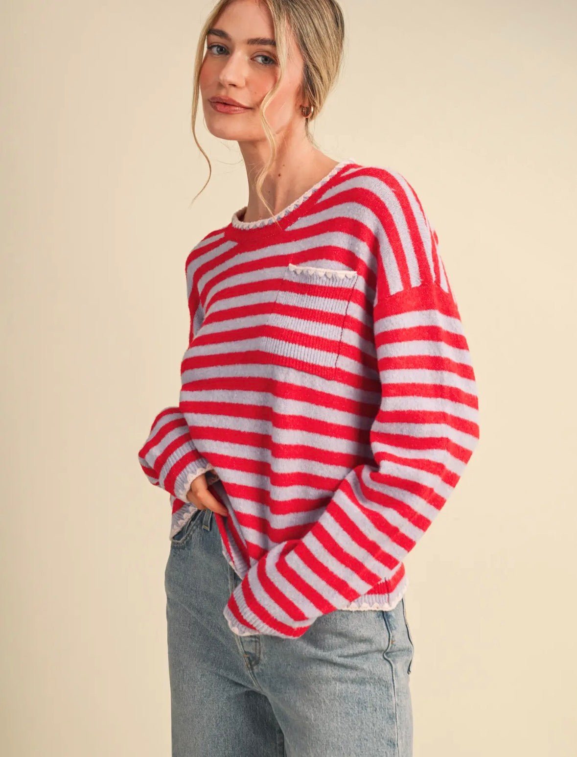 Contrast Triangle Stitch Sweater - Flea Boutiques