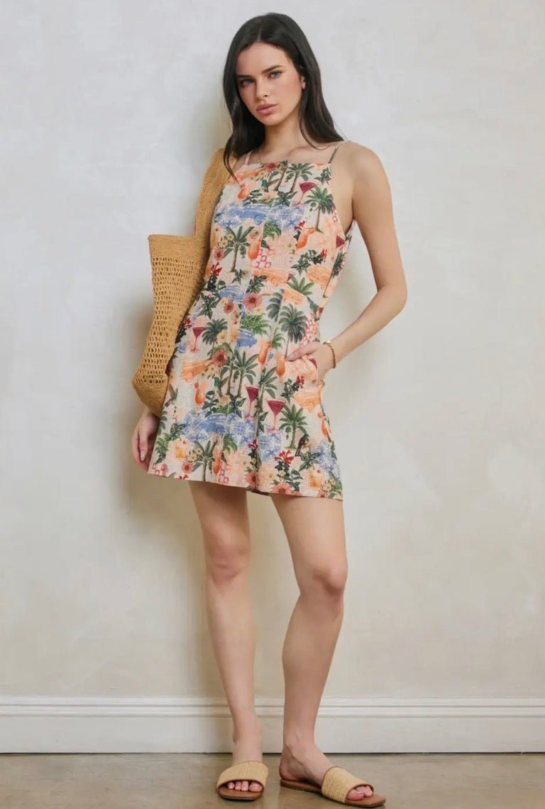 Conversational Linen Placket Dress - Flea Boutiques
