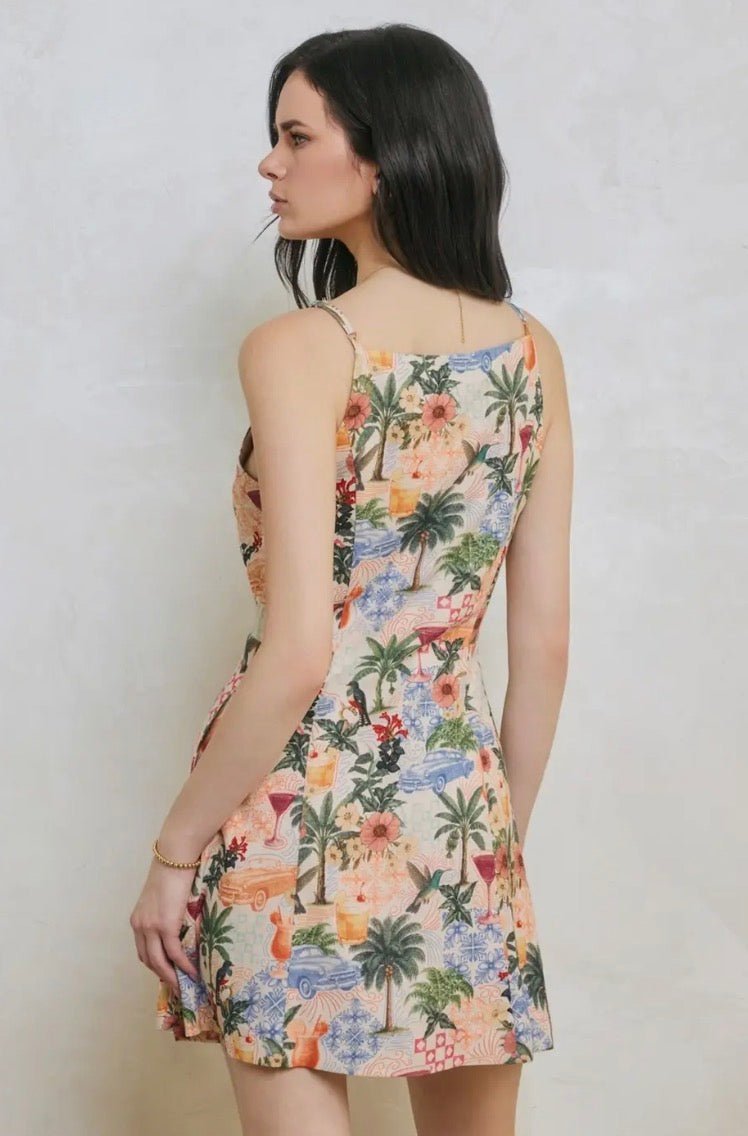 Conversational Linen Placket Dress - Flea Boutiques