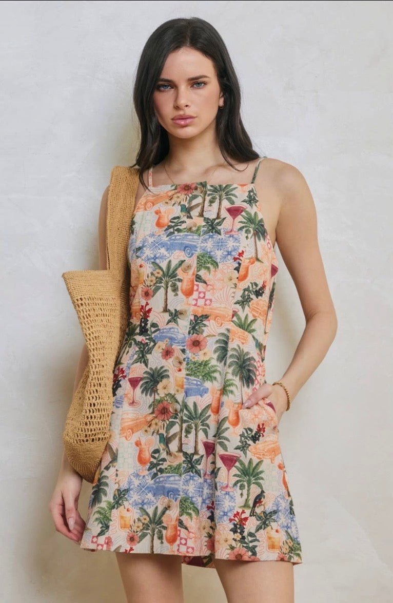 Conversational Linen Placket Dress - Flea Boutiques