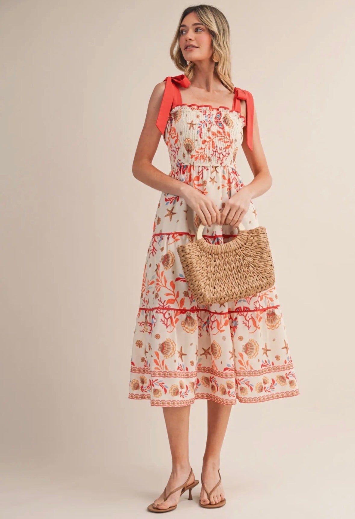 Coral Reef Contrast Midi Dress - Flea Boutiques