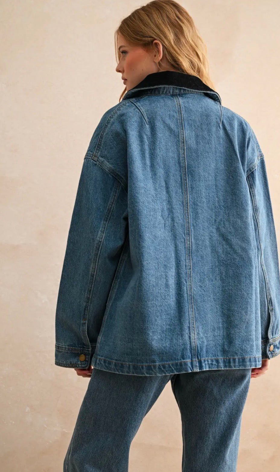 Corduroy Collar Denim Utility Jacket - Flea Boutiques