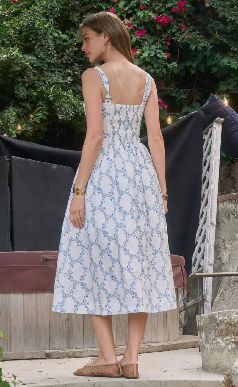 Corset Detail Floral Midi Dress - Flea Boutiques