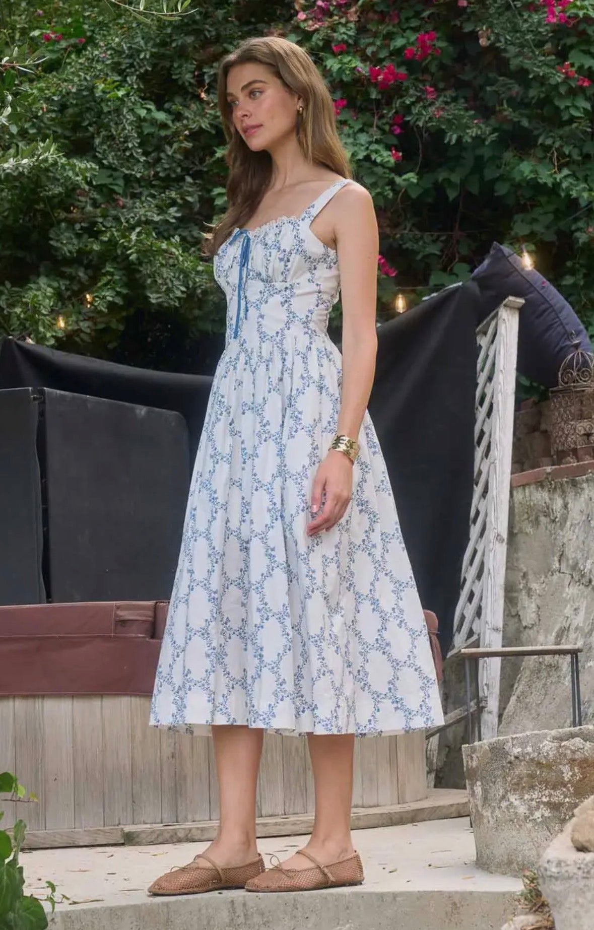 Corset Detail Floral Midi Dress - Flea Boutiques