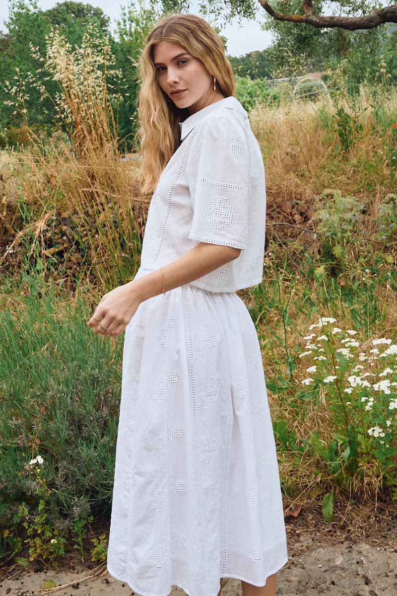 Cotton Eyelet Midi Skirt - Flea Boutiques