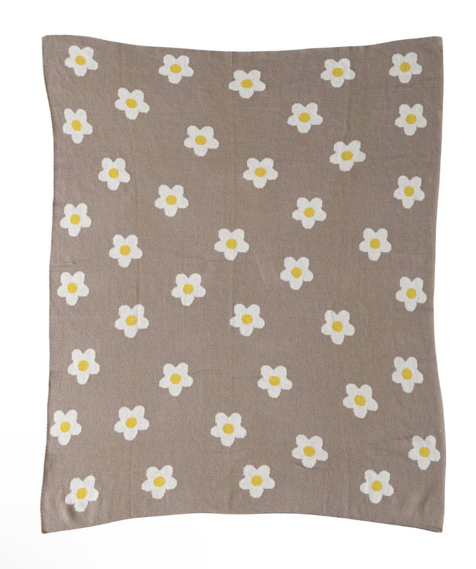 Cotton Knit Blanket W/ Flowers - Flea Boutiques