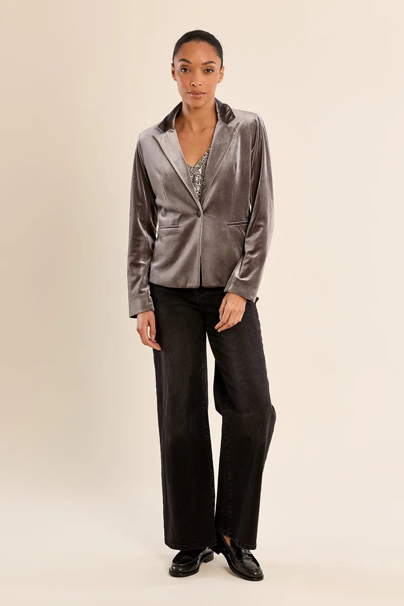 Cropped Knit Velvet Blazer - Flea Boutiques