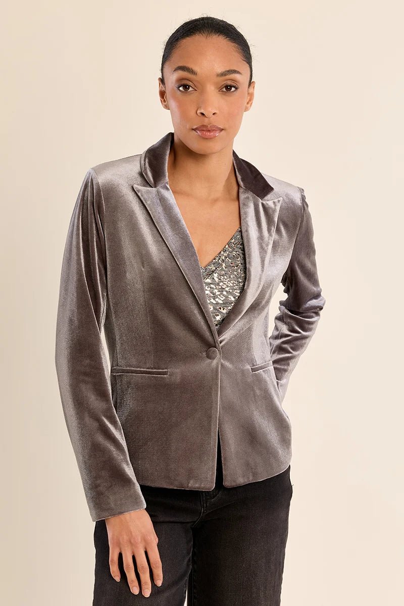 Cropped Knit Velvet Blazer - Flea Boutiques