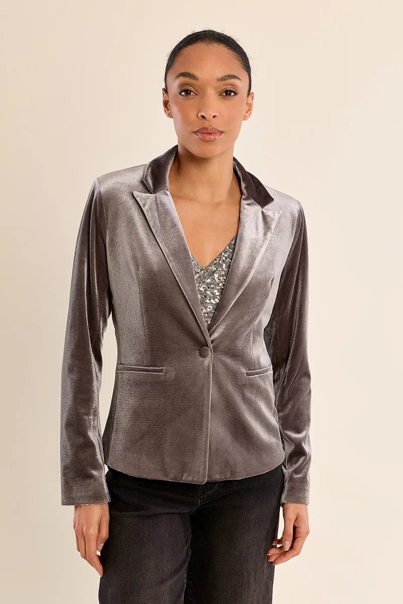 Cropped Knit Velvet Blazer - Flea Boutiques
