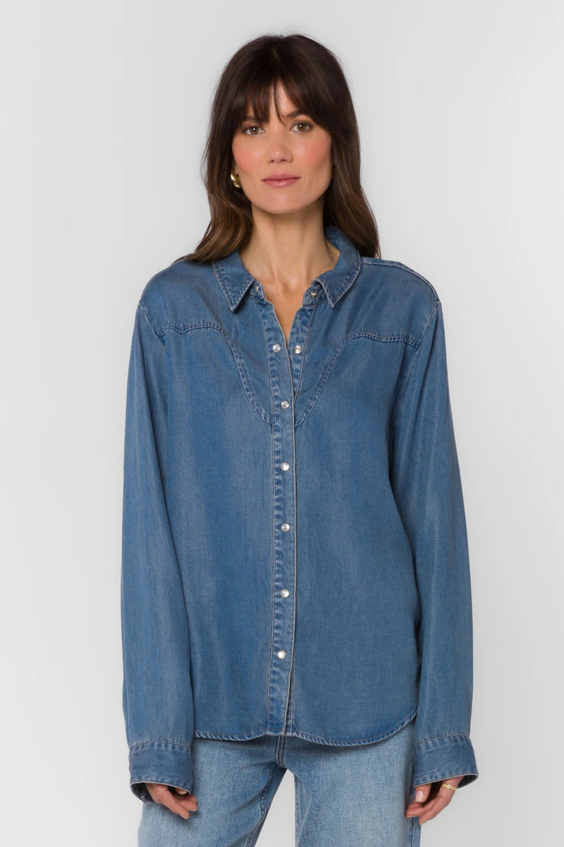 Darby Long Sleeve Snap Denim Shirt - Flea Boutiques