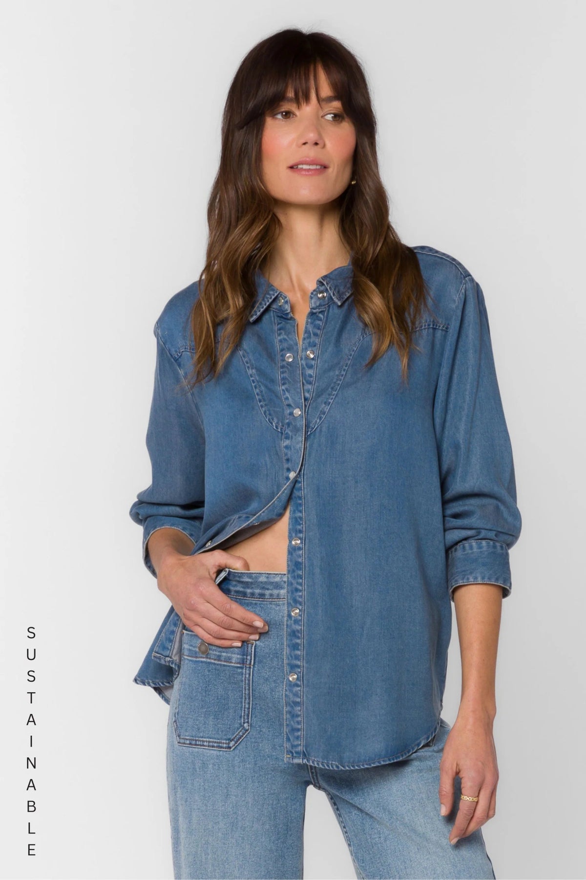 Darby Long Sleeve Snap Denim Shirt - Flea Boutiques