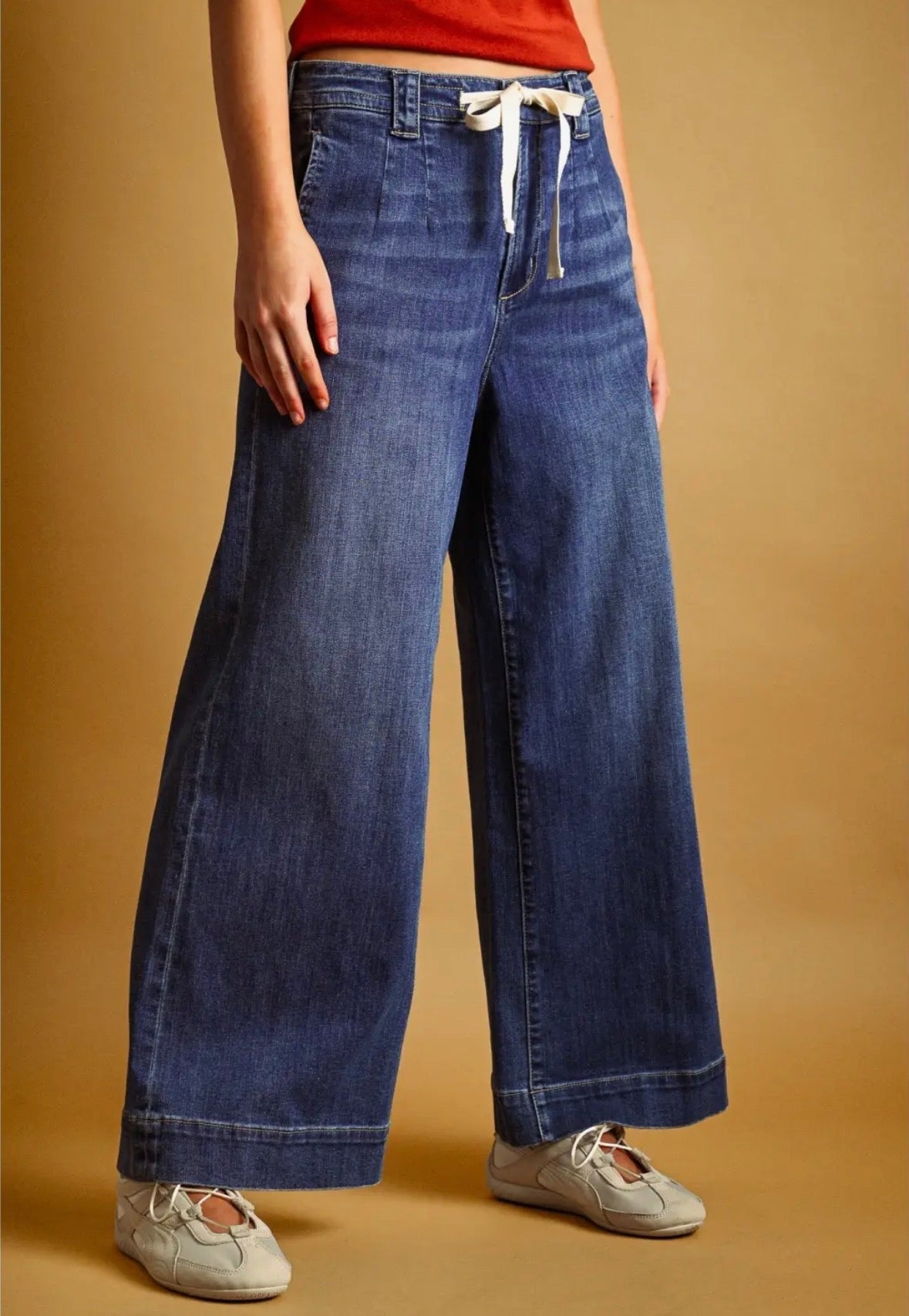 Dark Wash Tie Front Denim Pants - Flea Boutiques