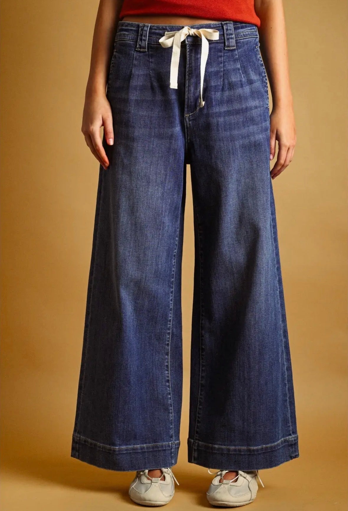 Dark Wash Tie Front Denim Pants - Flea Boutiques