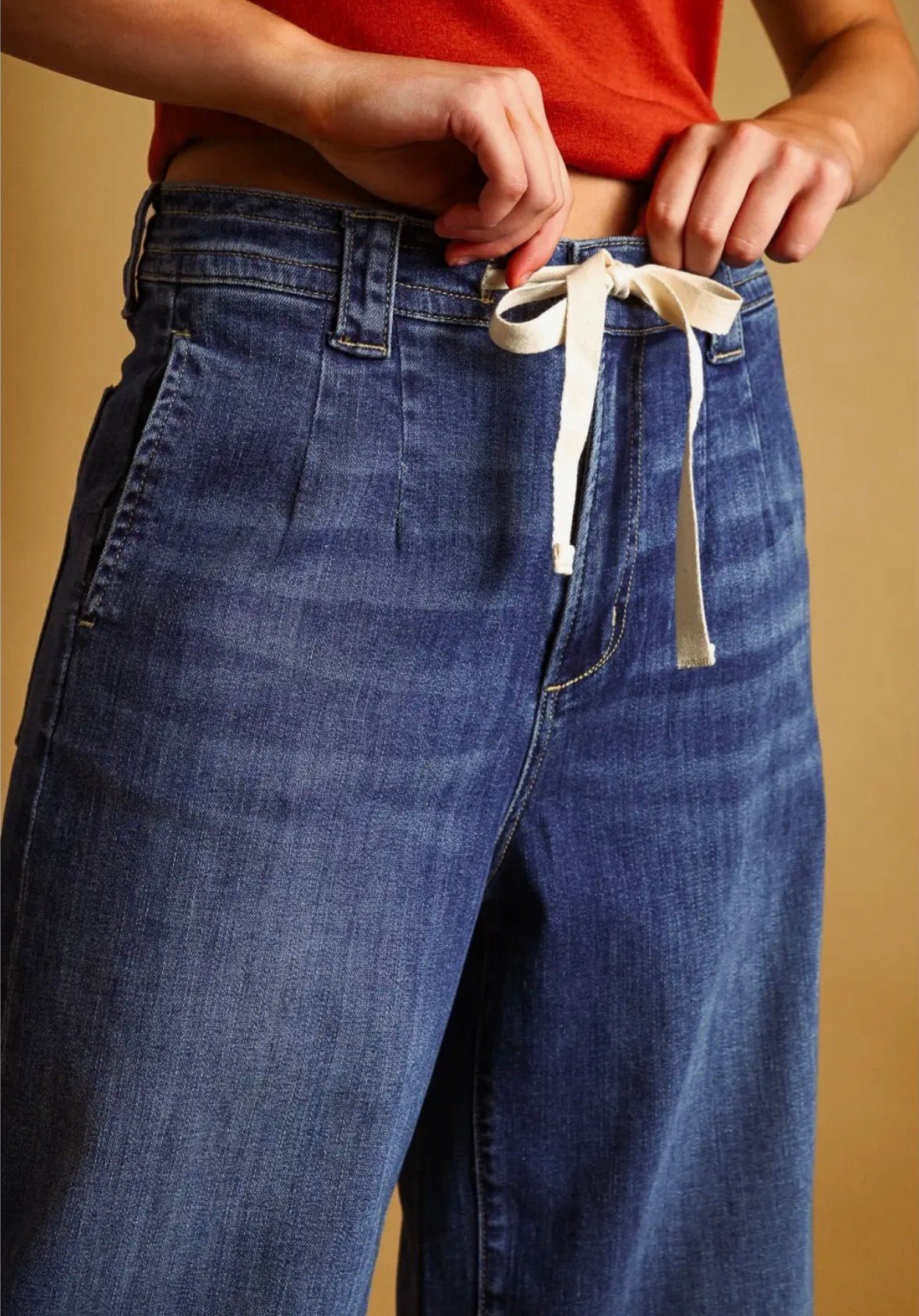 Dark Wash Tie Front Denim Pants - Flea Boutiques