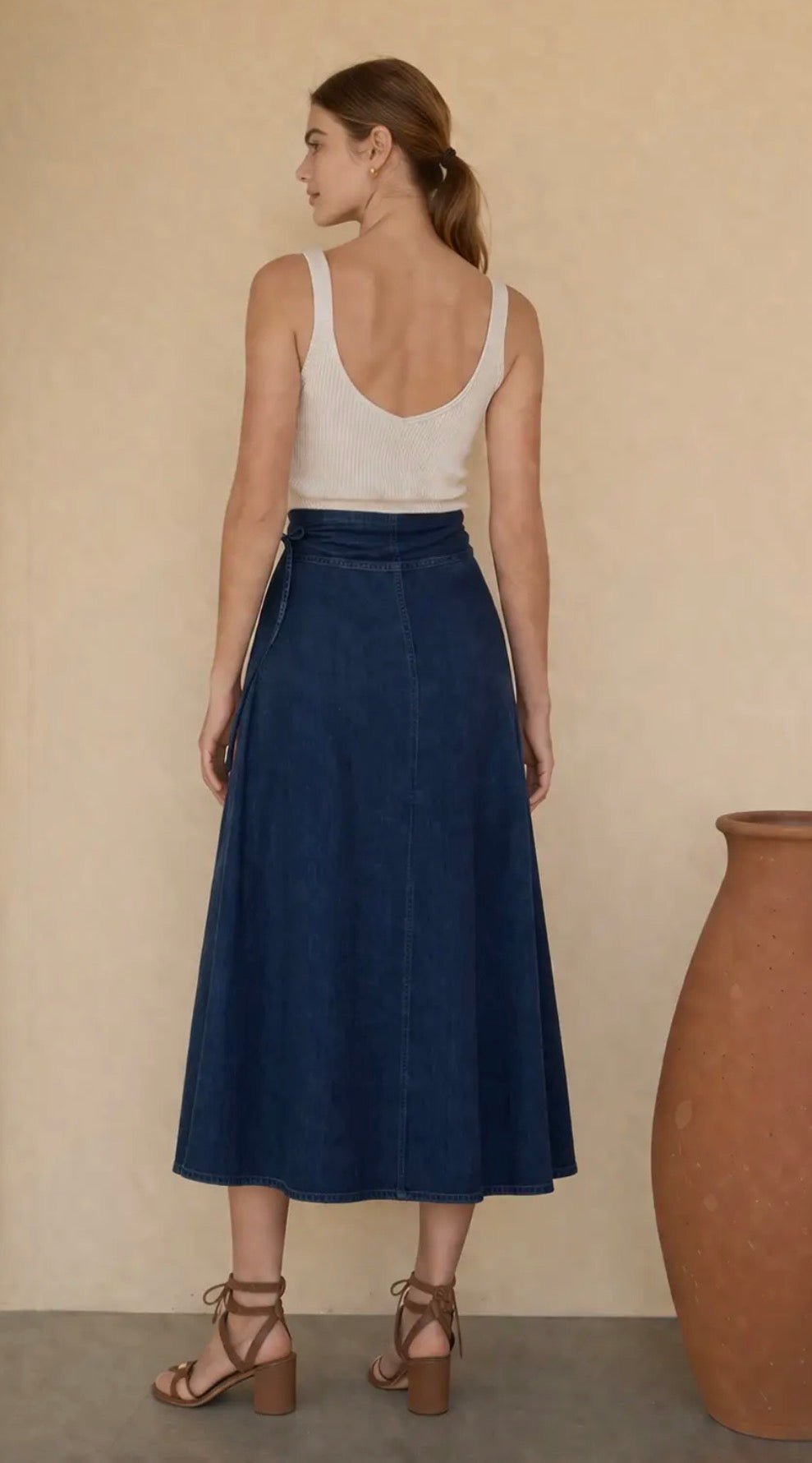 Denim AsymmetricalMidi Wrap Skirt - Flea Boutiques