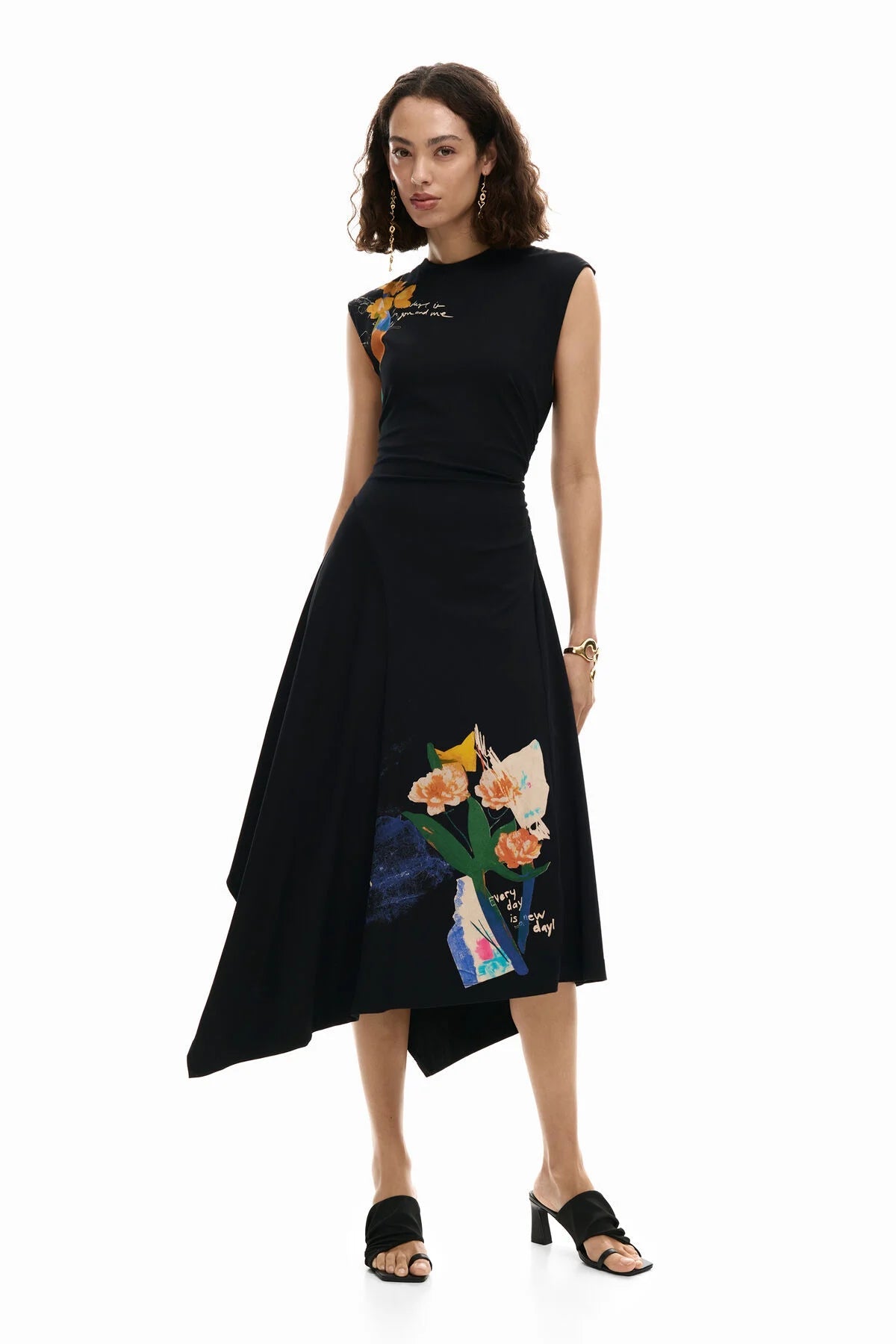 Desigual Asymmetric Floral Midi Dress