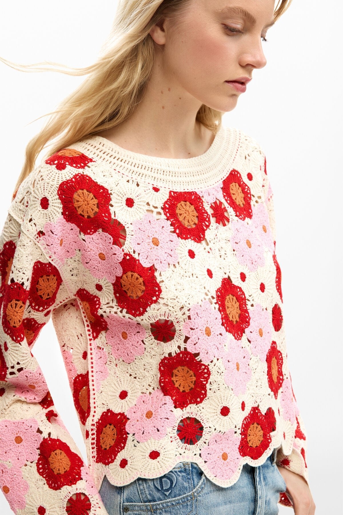 Desigual Crochet Flower Sweater - Flea Boutiques