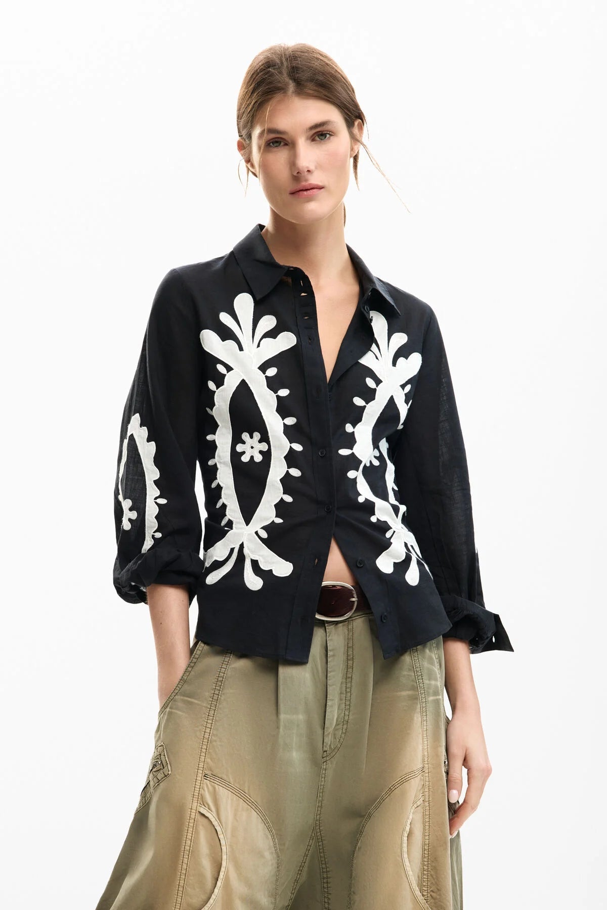 Desigual embroidery Balloon Sleeve Shirt - Flea Boutiques