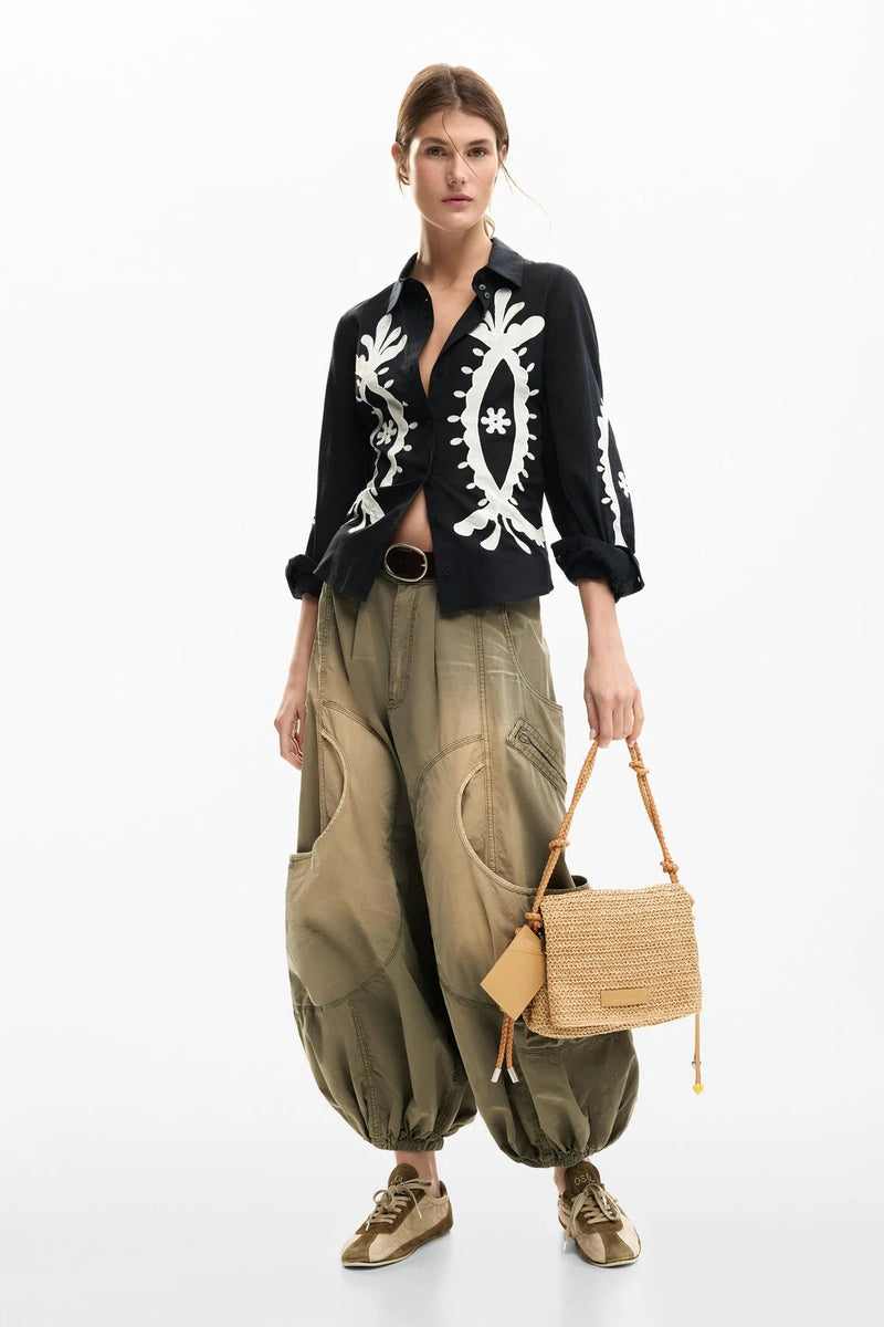 Desigual embroidery Balloon Sleeve Shirt - Flea Boutiques