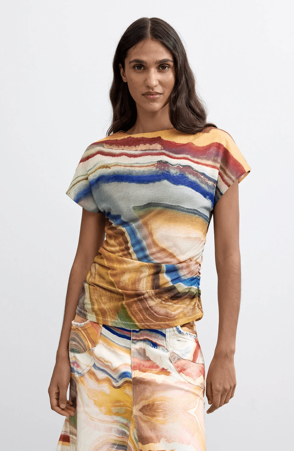 Desigual Ruched Cap Slv Top - Flea Boutiques