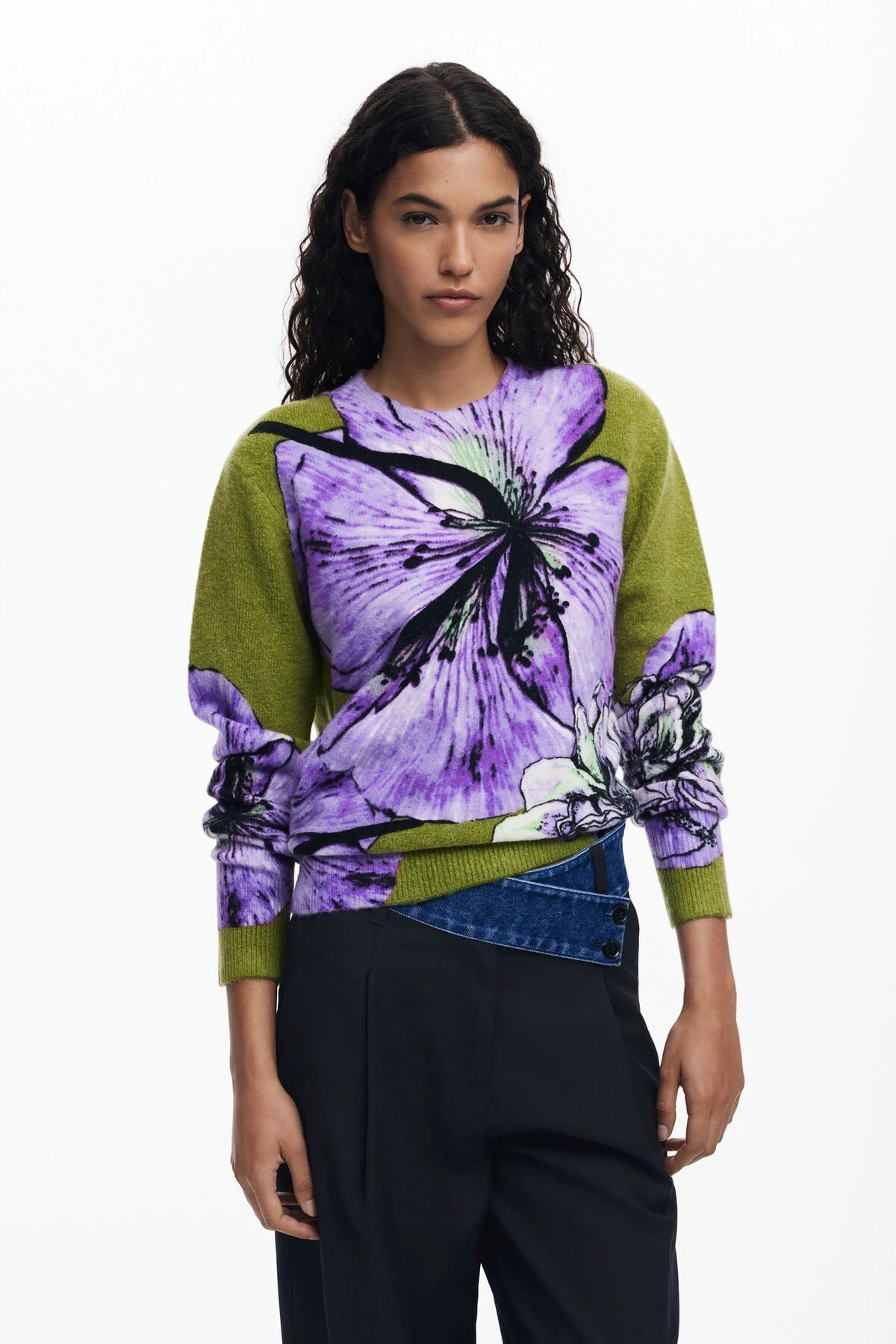 Desigual Sweater with Purple Flower - Flea Boutiques