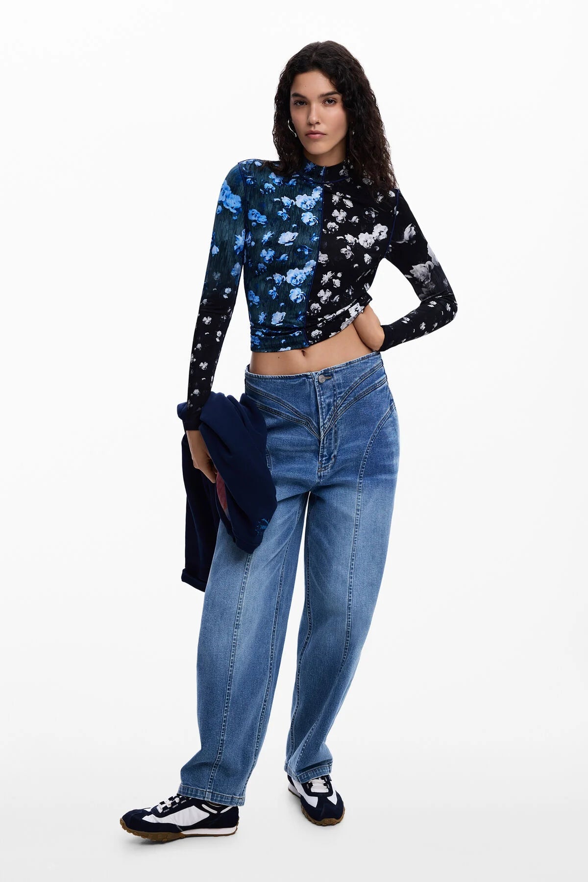 Desigual Two - Tone Floral Long Sleeve Shirt - Flea Boutiques