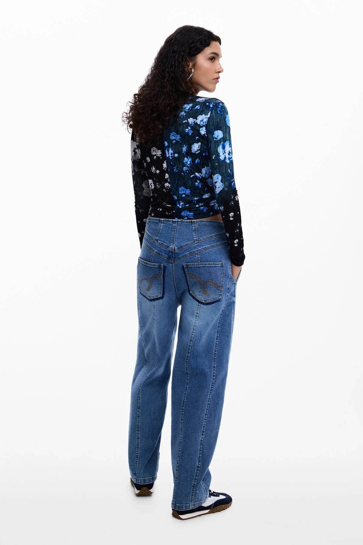 Desigual Two - Tone Floral Long Sleeve Shirt - Flea Boutiques