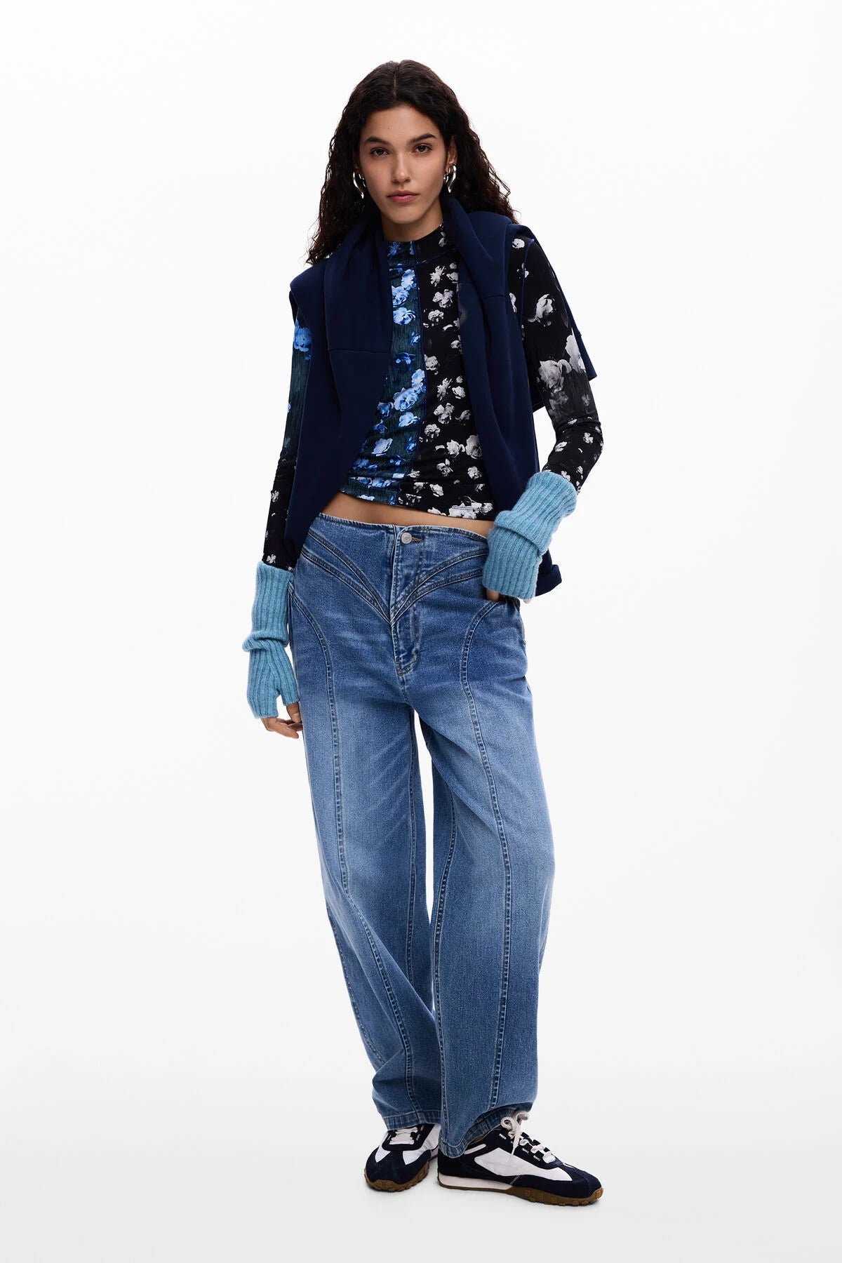 Desigual Two - Tone Floral Long Sleeve Shirt - Flea Boutiques