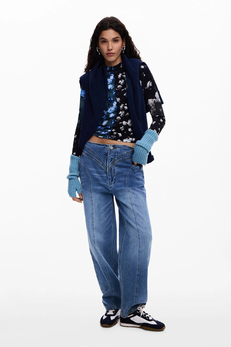 Desigual Two - Tone Floral Long Sleeve Shirt - Flea Boutiques