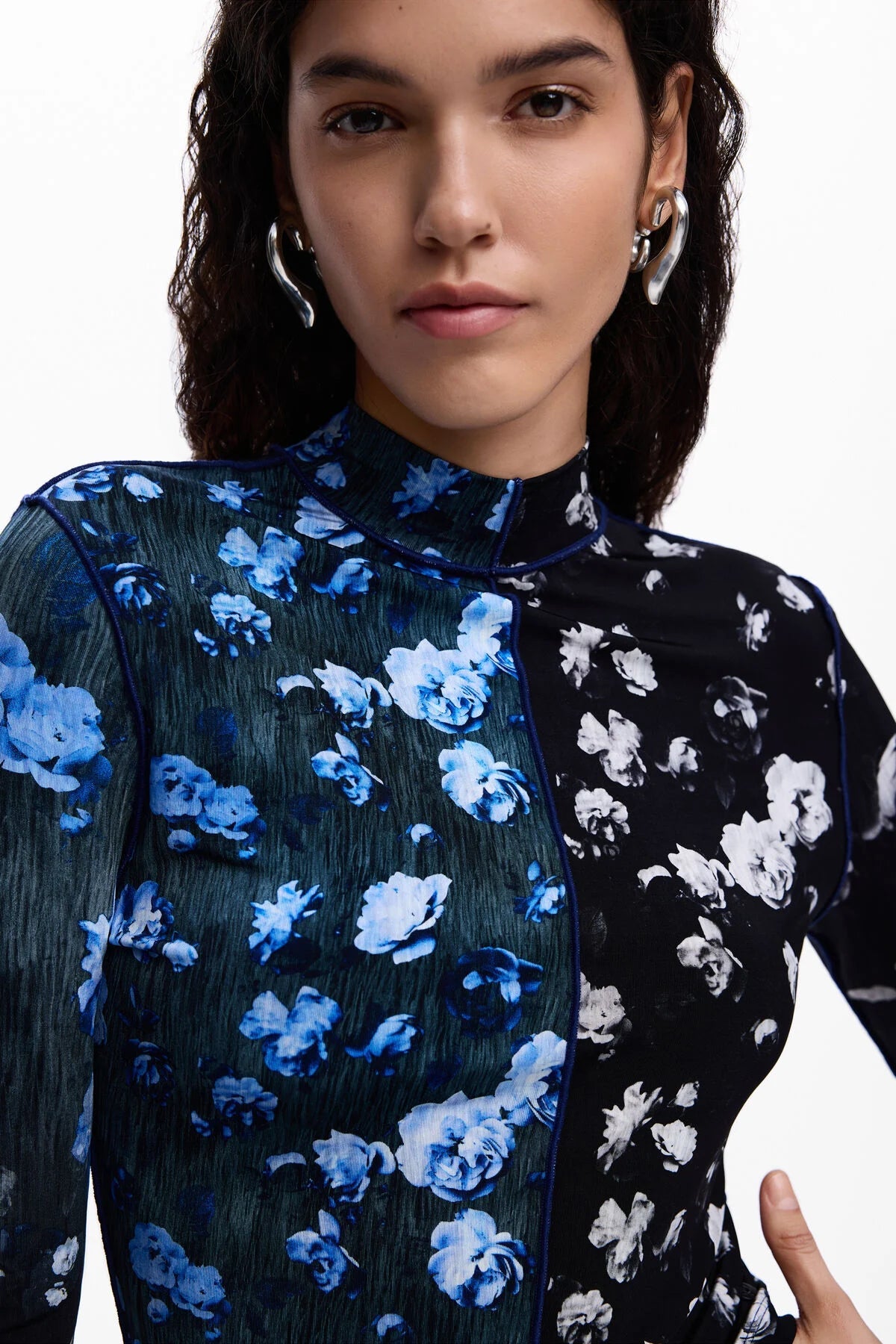 Desigual Two - Tone Floral Long Sleeve Shirt - Flea Boutiques