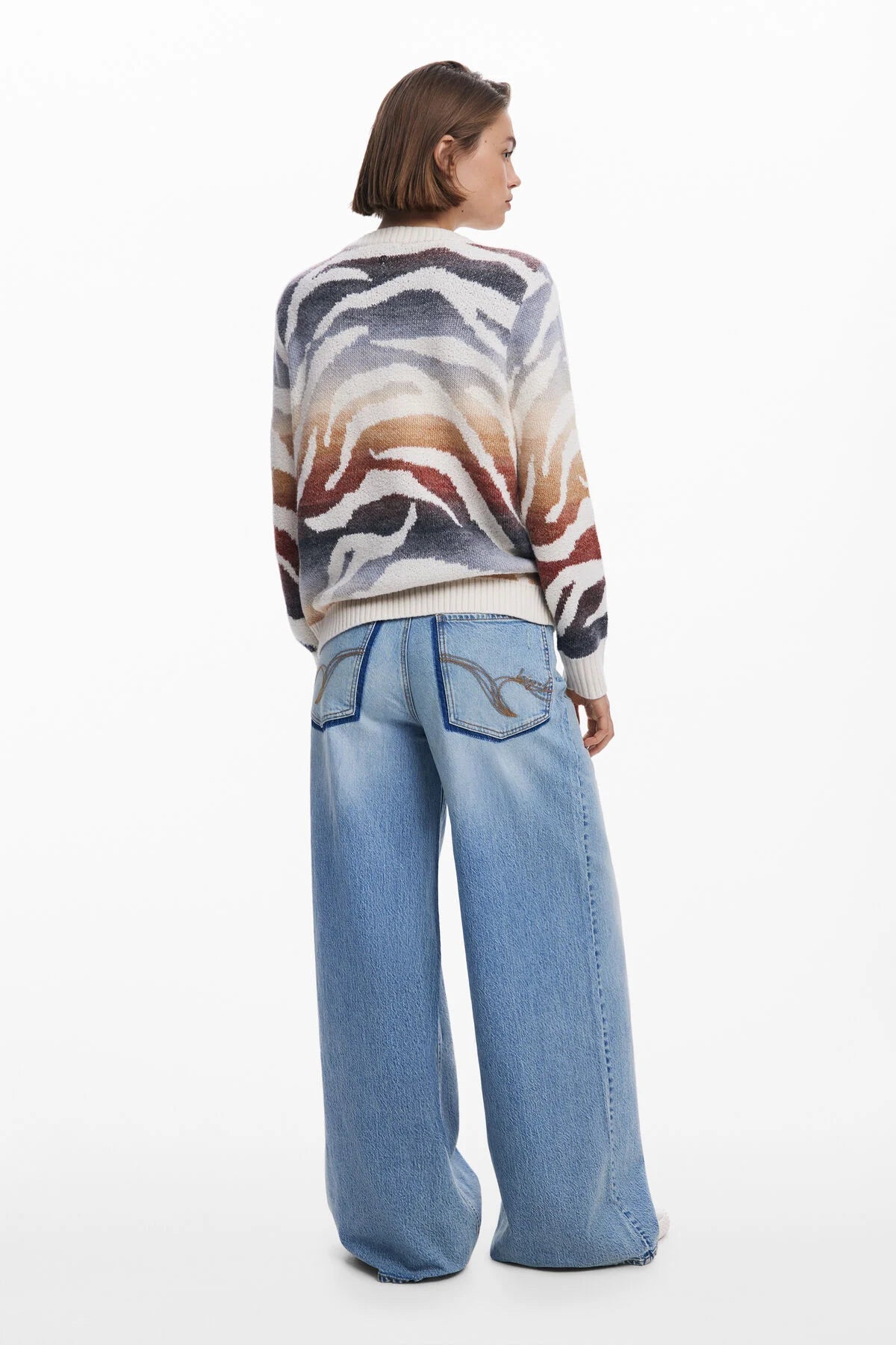 Desigual V - Neck Zebra Sweater - Flea Boutiques