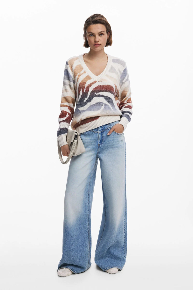 Desigual V - Neck Zebra Sweater - Flea Boutiques