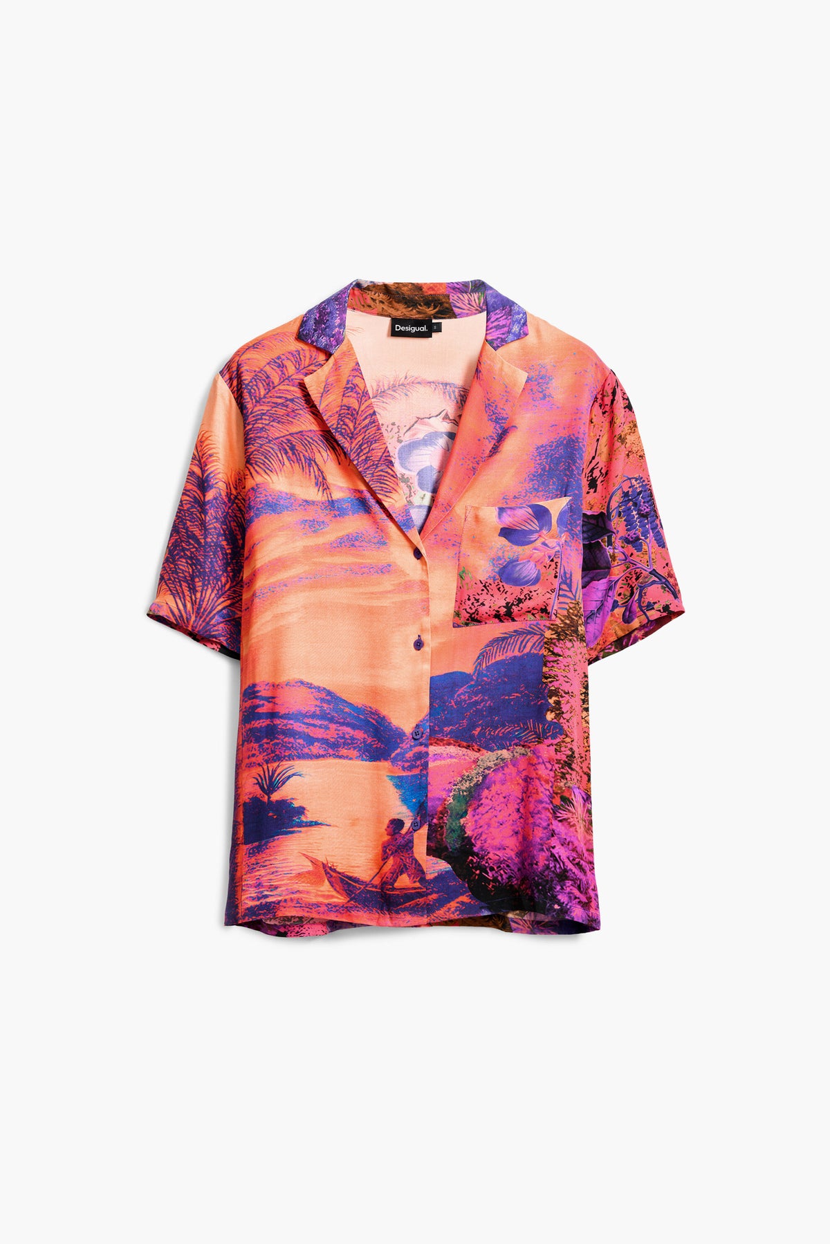 Colorful shirt with a tropical print on a white background