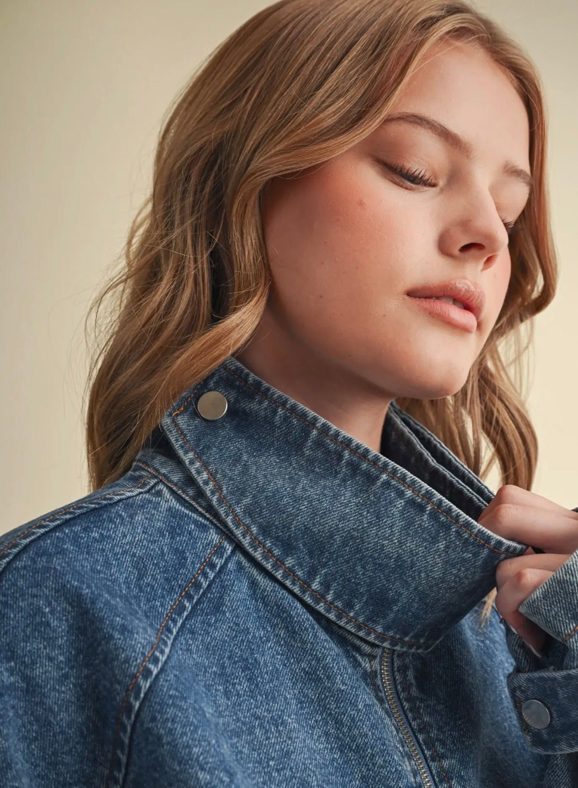 Drawstring Hem Denim Jacket - Flea Boutiques