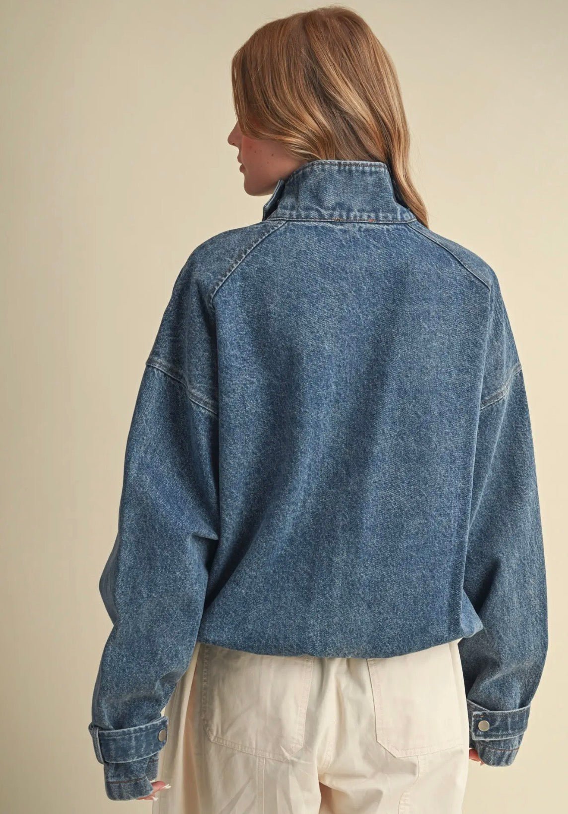 Drawstring Hem Denim Jacket - Flea Boutiques