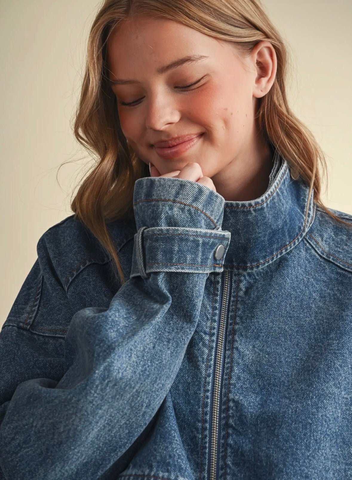 Drawstring Hem Denim Jacket - Flea Boutiques