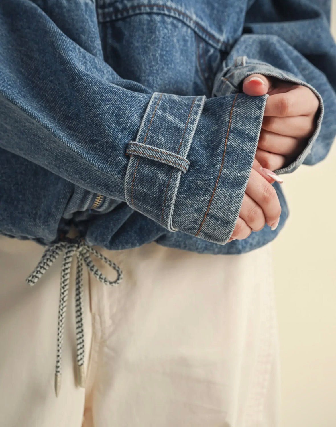 Drawstring Hem Denim Jacket - Flea Boutiques