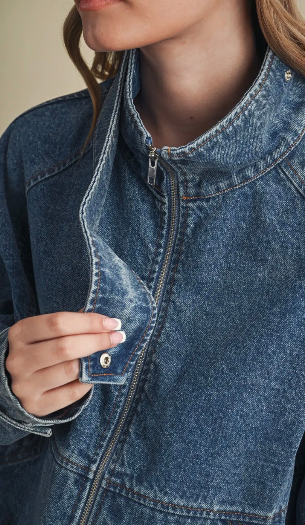 Drawstring Hem Denim Jacket - Flea Boutiques