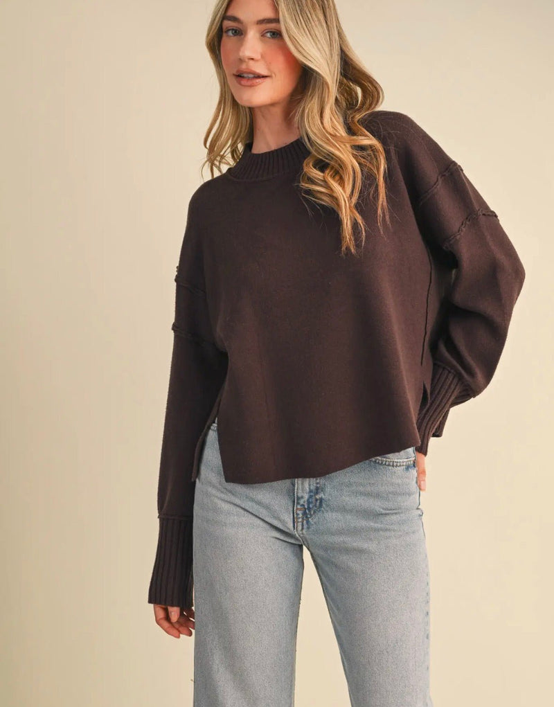 Drop Shoulder Ribbed Sweater - Flea Boutiques