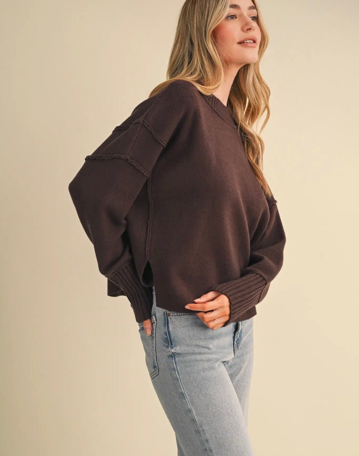 Drop Shoulder Ribbed Sweater - Flea Boutiques