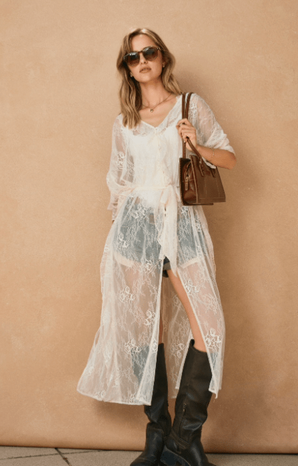 Echo Dunes Ruffled Lace Dress - Flea Boutiques