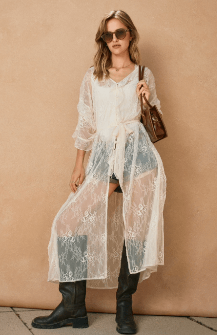 Echo Dunes Ruffled Lace Dress - Flea Boutiques