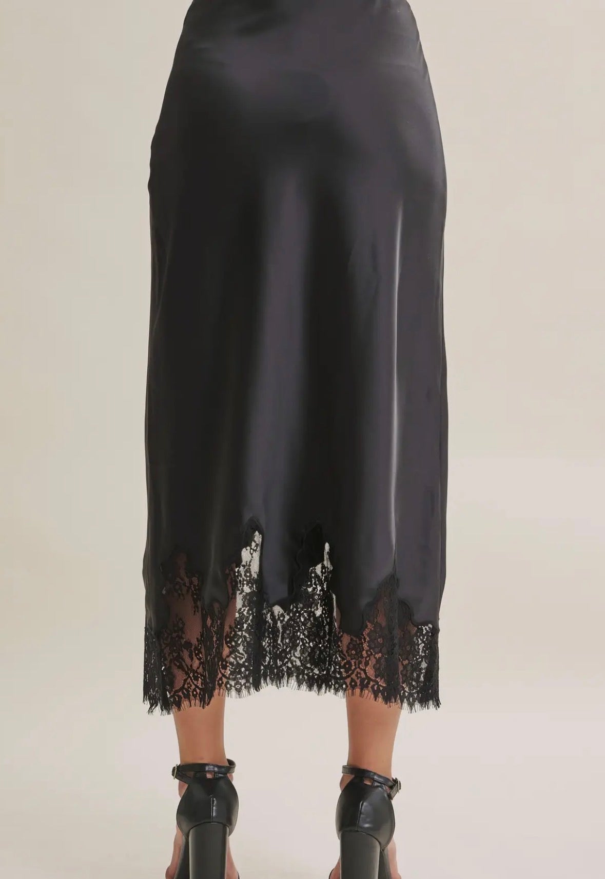 Elegant French Lace Satin Skirt - Flea Boutiques