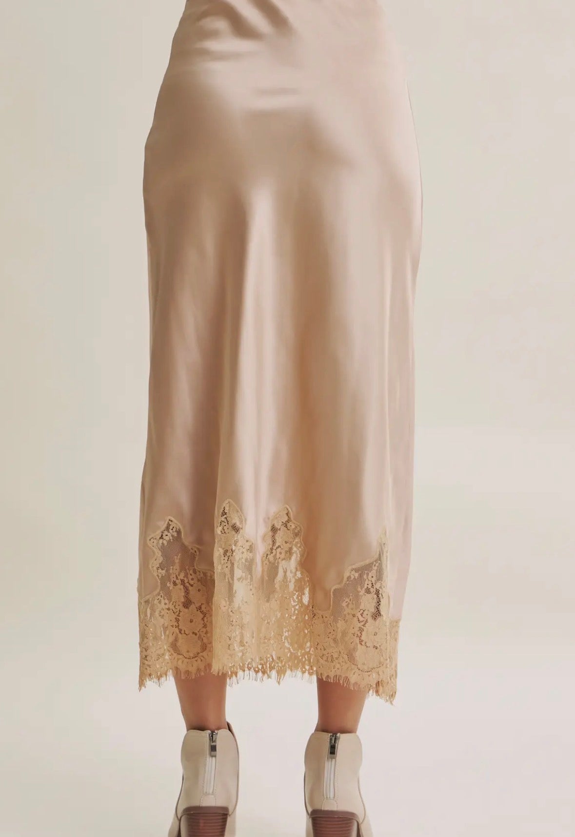 Elegant French Lace Satin Skirt - Flea Boutiques