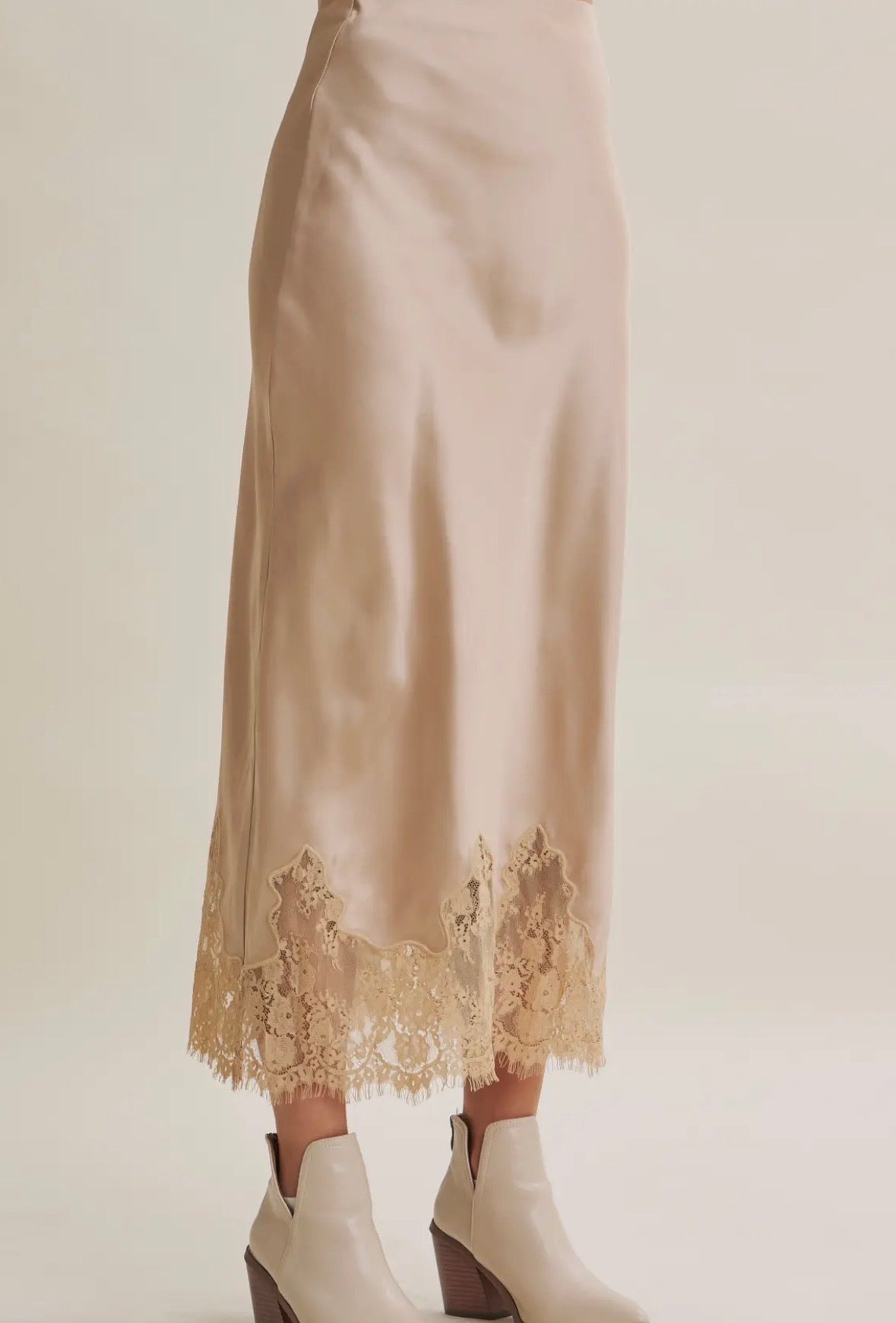 Elegant French Lace Satin Skirt - Flea Boutiques