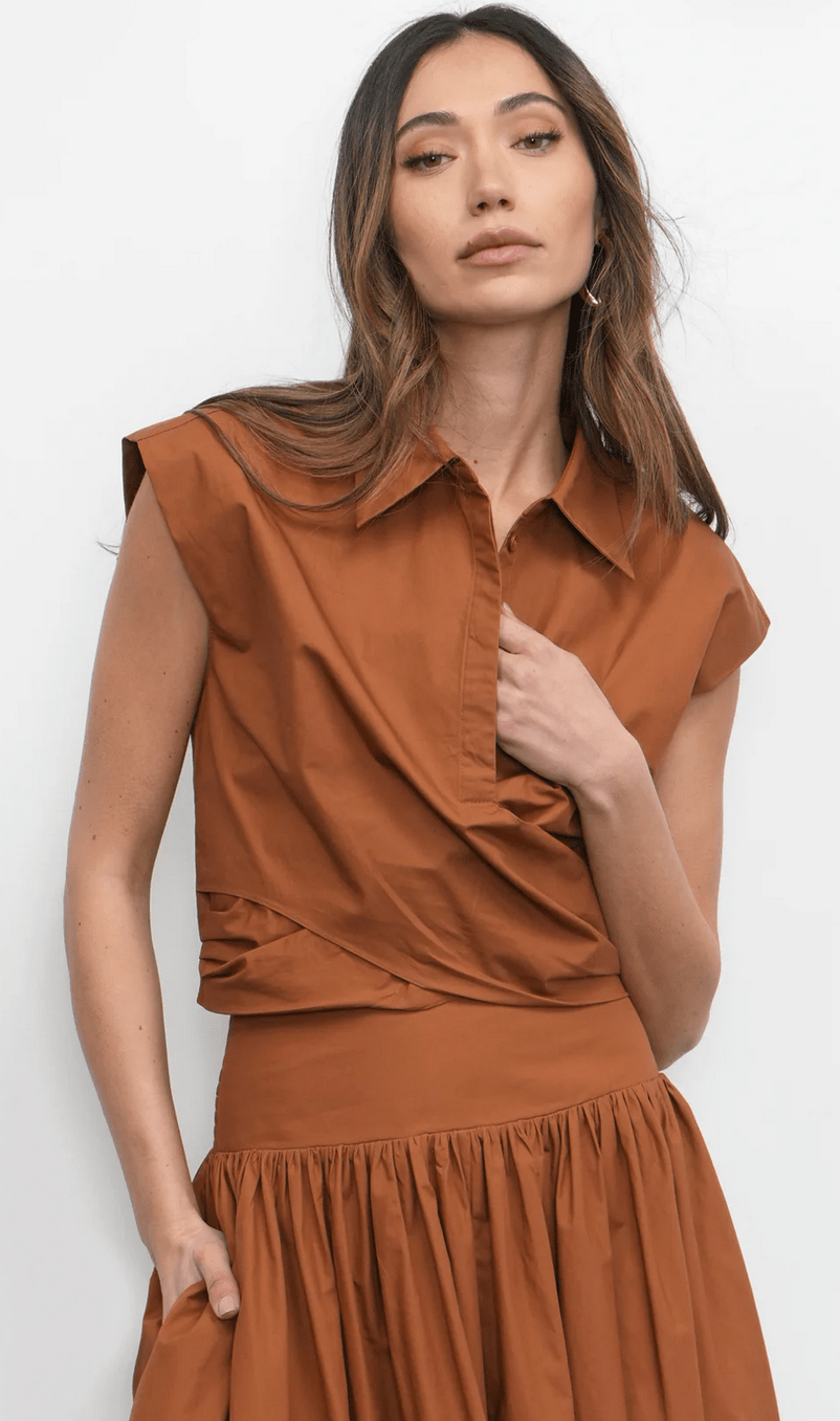 Eloise Wrap Front Poplin Top - Flea Boutiques