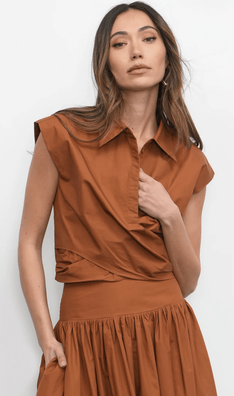 Eloise Wrap Front Poplin Top - Flea Boutiques