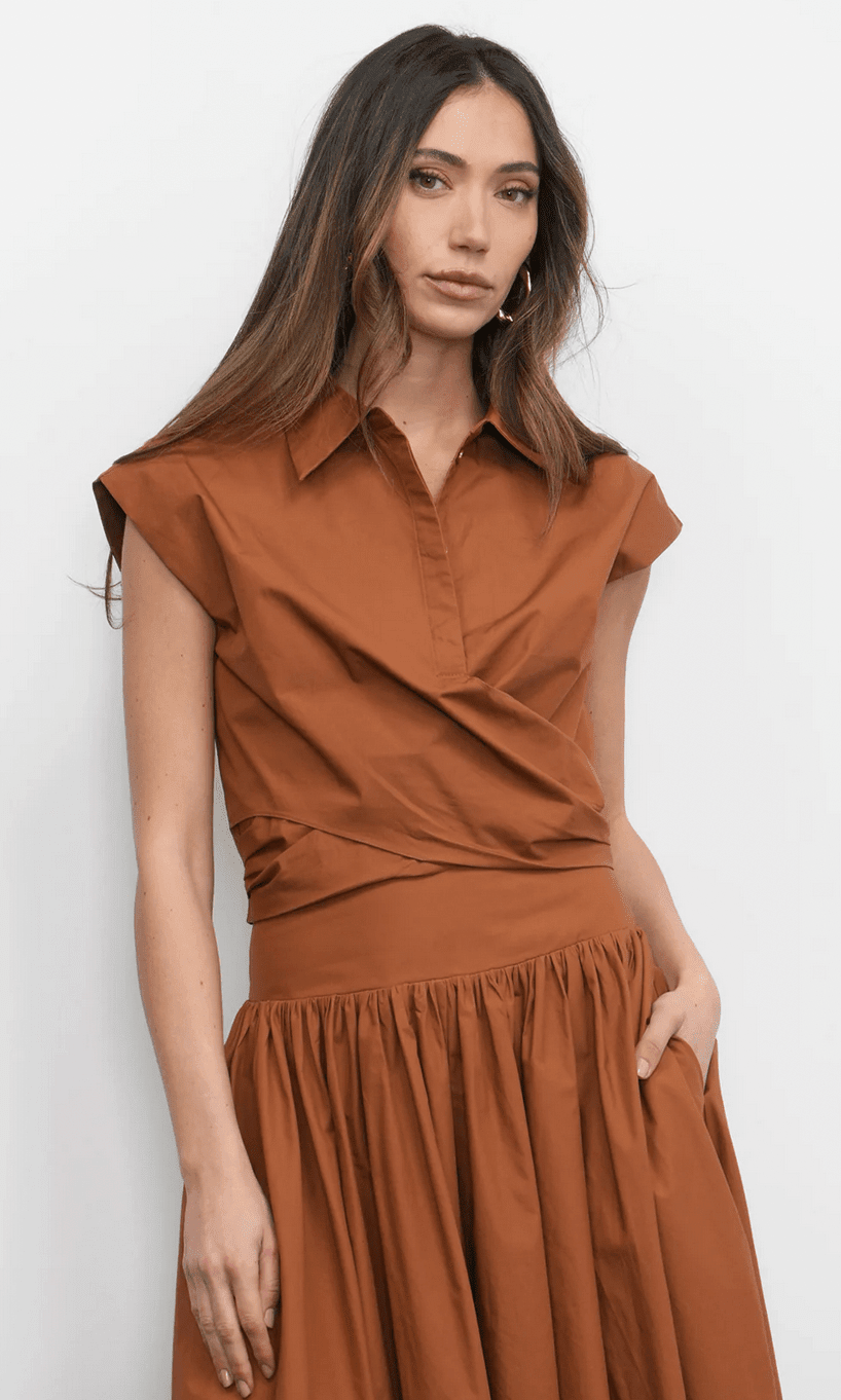 Eloise Wrap Front Poplin Top