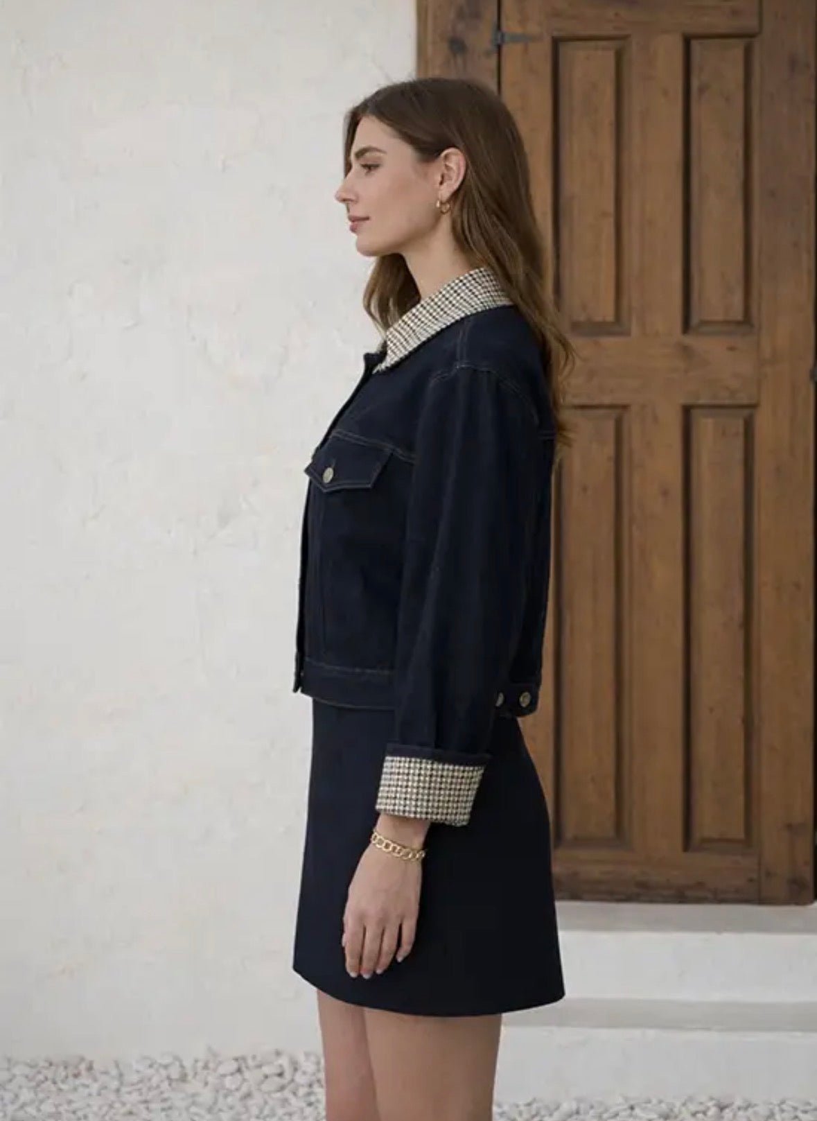 Embroidered Contrast Collar Jacket - Flea Boutiques