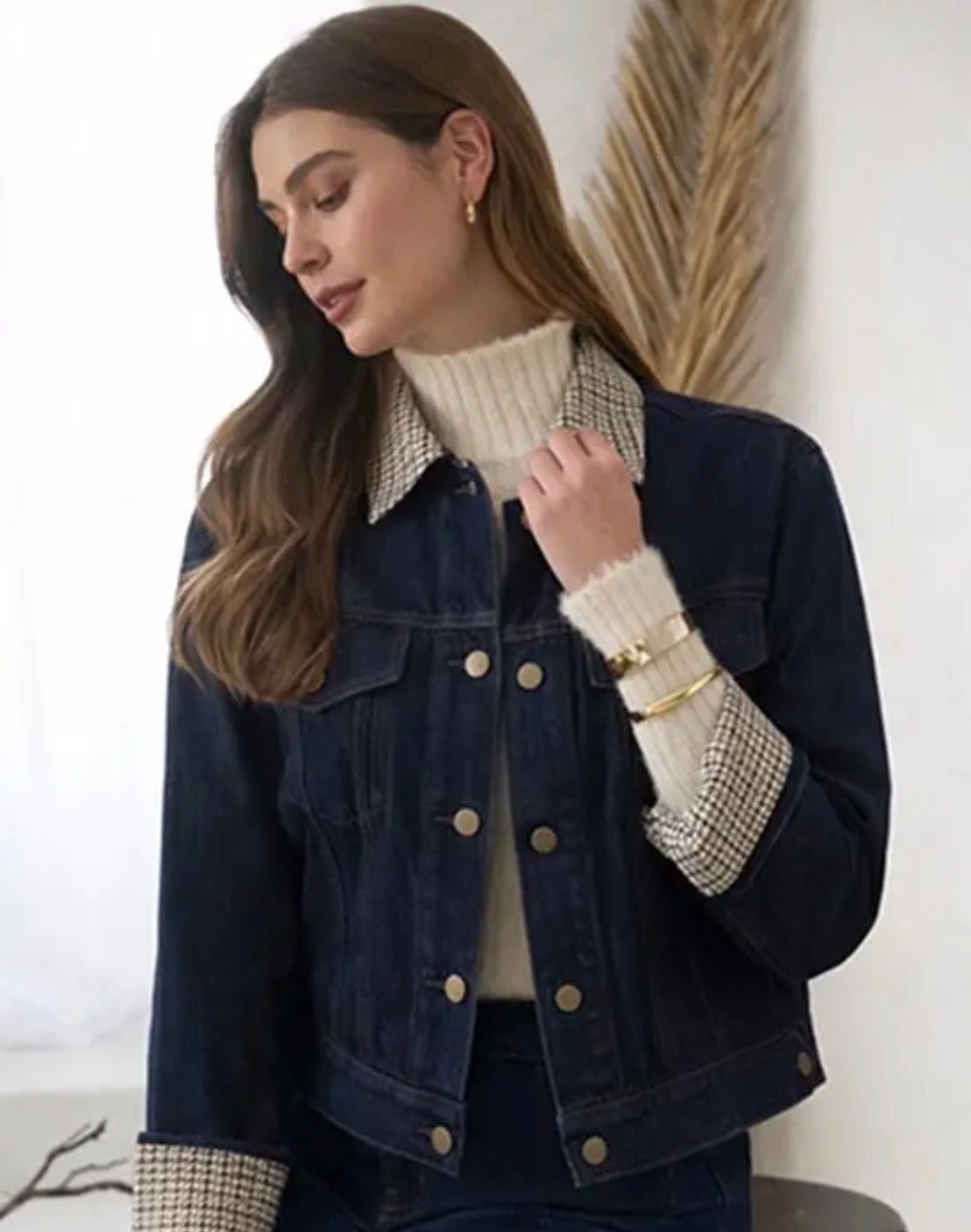 Embroidered Contrast Collar Jacket - Flea Boutiques